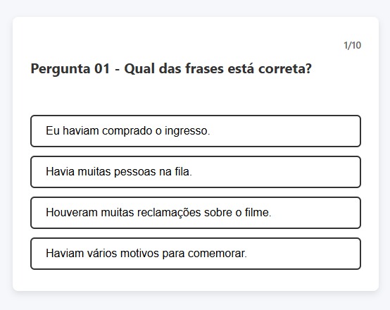 Screenshot da página do projeto Quizz de Gramática